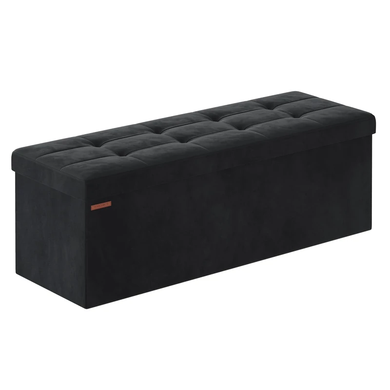 SONGMICS Storage Ottoman, Foldable Small Ottoman Foot Rest, 38 x 110 x 38 cm, Cube Ottoman with Storage, Load up to 300 kg, for Living Room, Bedroom, Entryway, Ink Black LSF277B51