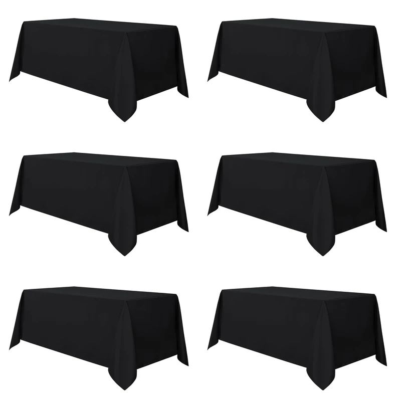 sancua 6 Pack Black Tablecloth 90 x 156 Inch - Rectangle Table Cloth for 8 Feet Tables Stain and Wrinkle Resistant Washable Polyester Table Cover for Dining Wedding Banquet Party Buffet Restaurant
