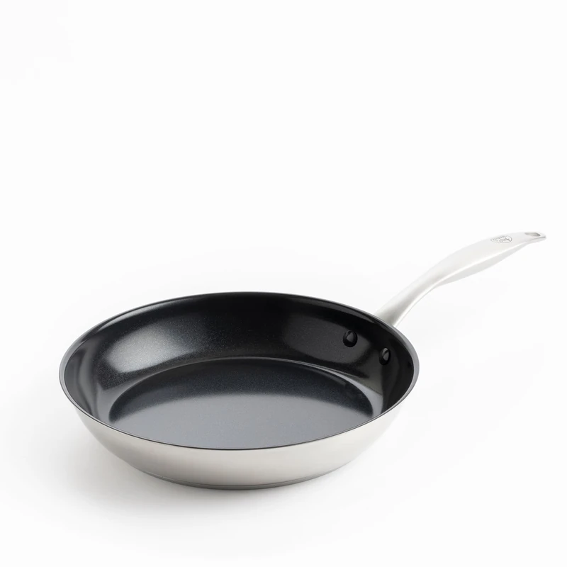 GreenChef Profile Plus Healthy Ceramic Non-Stick Stainless Steel 28cm Frying Pan Skillet, PFAS Free, Suitable for all hobs including Induction, Heavy-Duty,Oven safe up to 200˚C,Silver & Black Interior