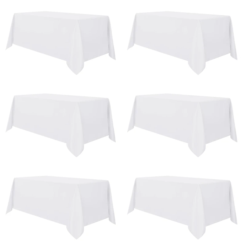 sancua 6 Pack White Tablecloth 90 x 132 Inch - Rectangle Table Cloth for 6 Feet Tables Stain and Wrinkle Resistant Washable Polyester Table Cover for Dining Wedding Banquet Party Buffet Restaurant
