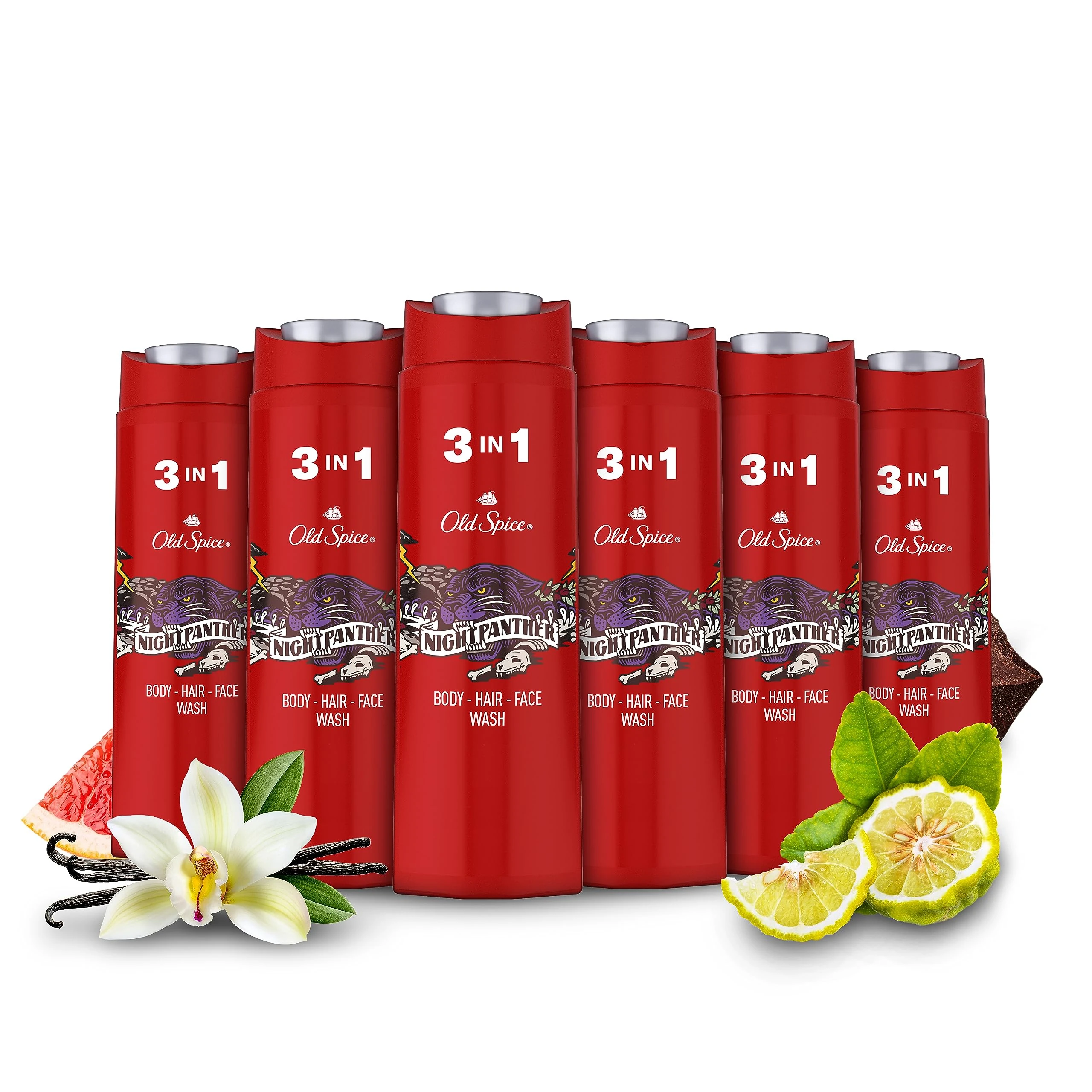 Old Spice Nightpanther Mens Shower Gel and Shampoo, 3in1 Body Wash, Face and Hair, Long Lasting Freshness, Multipack 6x400ml (Packaging may vary)