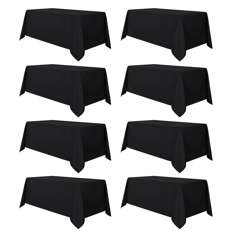 sancua 8 Pack Black Tablecloth 90 x 132 Inch - Rectangle Table Cloth for 6 Feet Tables Stain and Wrinkle Resistant Washable Polyester Table Cover for Dining Wedding Banquet Party Buffet Restaurant