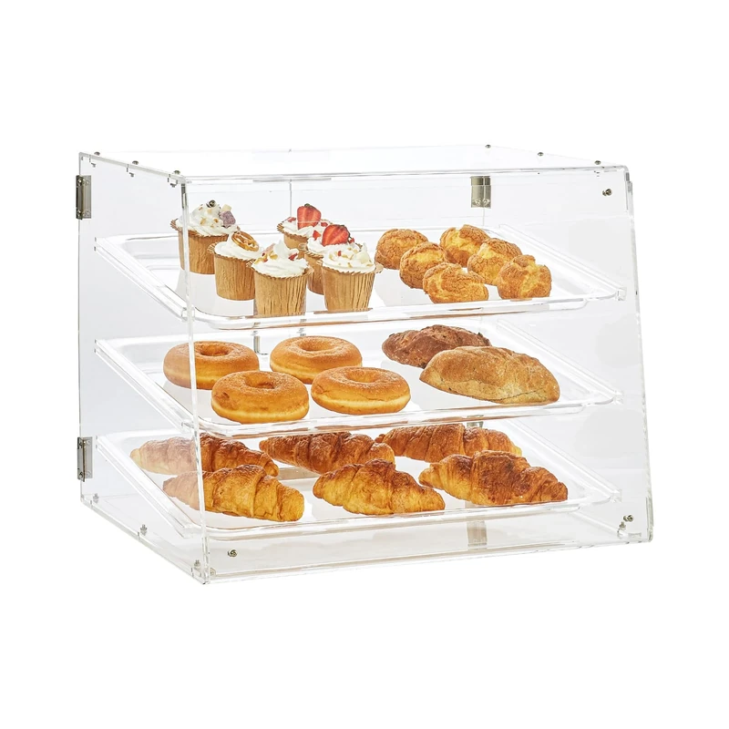 VEVOR Pastry Display Case, 3-Tier Commercial Countertop Bakery Display Case, Acrylic Display Box with Rear Door Access & Removable Shelves, Keep Fresh for Donut Bagels Cake Cookie, 20.7"x17"x16.3"