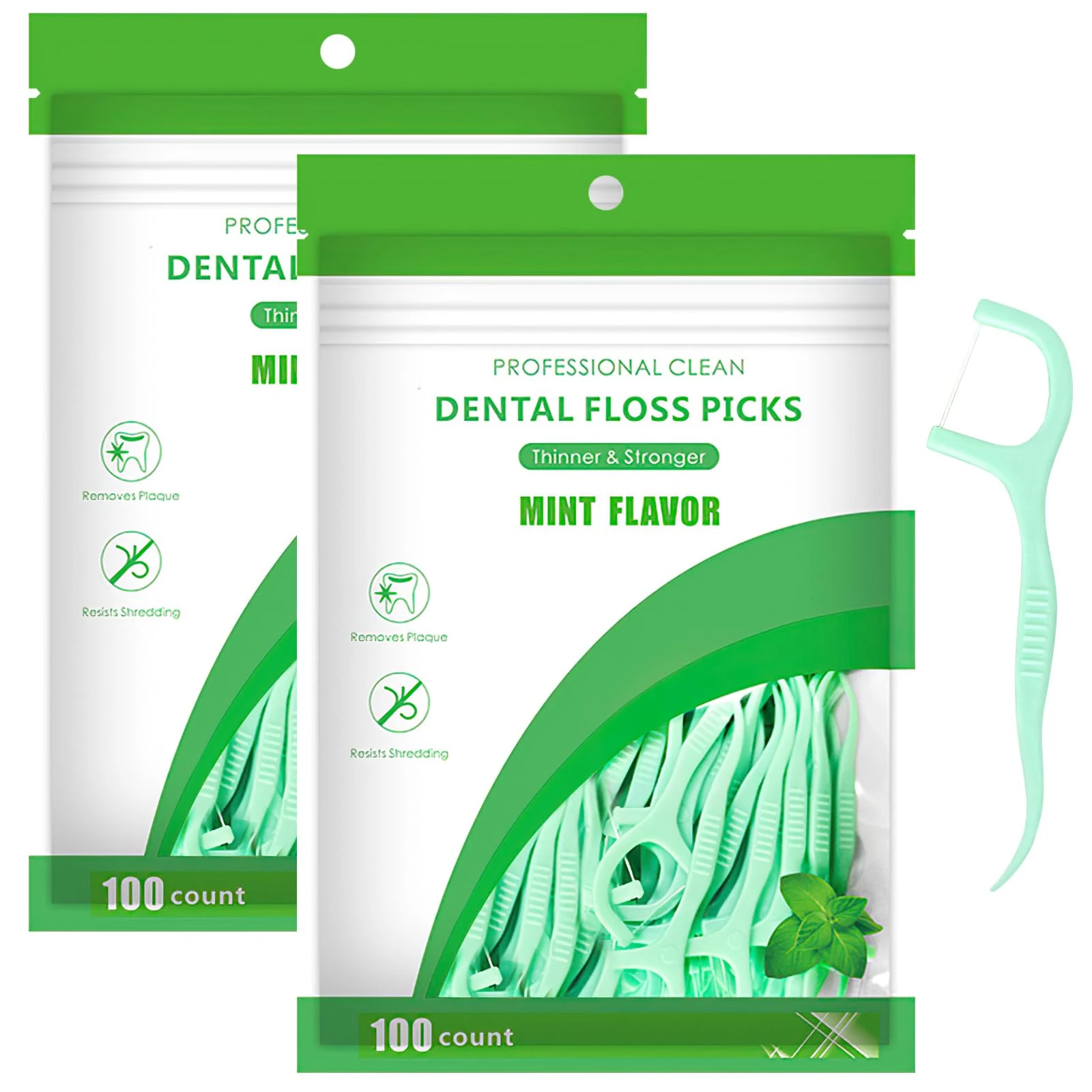 200 Pcs Dental Floss, Floss Sticks Dental 2 in 1 Toothpicks Sticks Disposable Portable Interdental Cleaning Tool for Teeth Cleaning, Green, 7.5CM