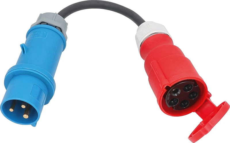 as - Schwabe Adapter Cable, Earthing Contact Plug 230 V/16 A to CEE Coupling 400 V/16 A/5-pin, 0.3 m, H07RN-F 3G2.5, Heavy Rubber Hose Cable, IP44 Splash-Proof, 61371