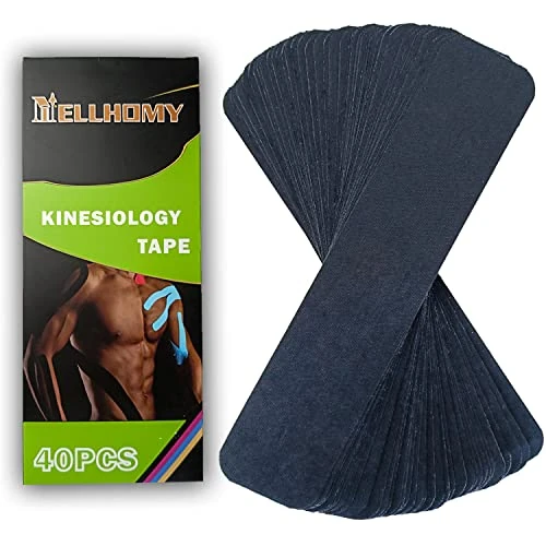 NELLHOMY Kinesiology Tape Precut K Tape Hypoallergenic Waterproof, Physio Elastic Sports Tape Pain Relief Adhesive for Muscles, Black