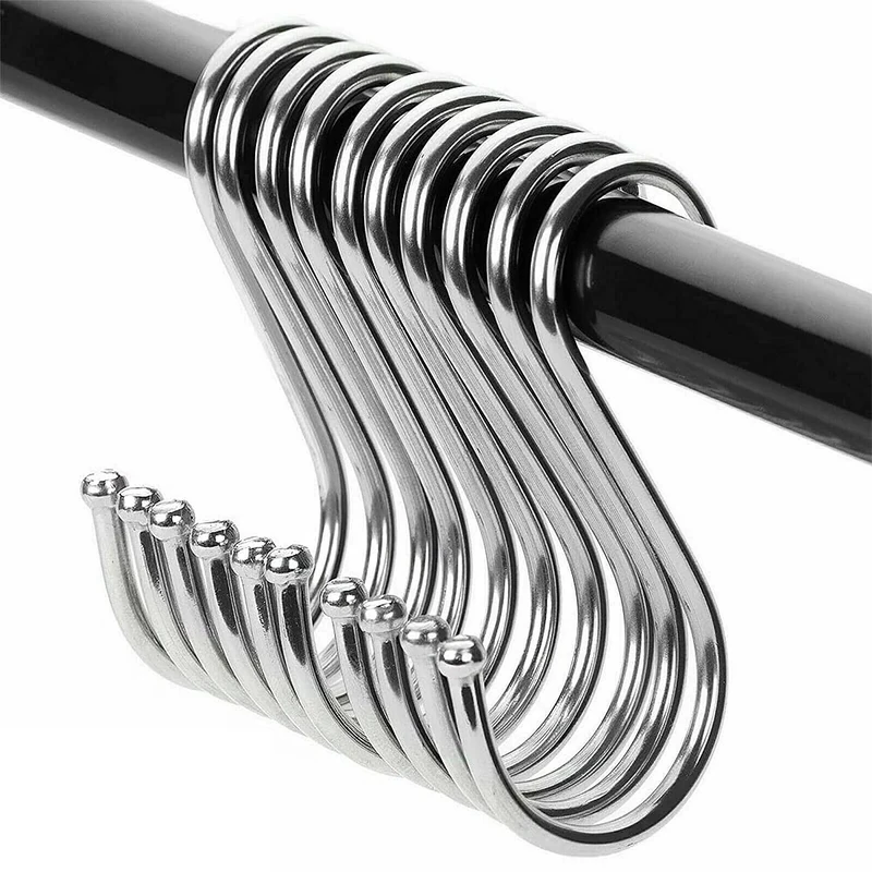 DONJIM 15-Pack S Hooks for Hanging, Stainless Steel S Shape Metal Hooks, Multipopused S Hanging Hooks for Kitchen, Bathroom, Shop, 10 cm