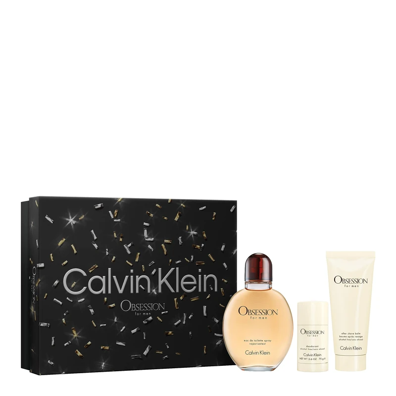 Obsession by Calvin Klein for Men - 3 Pc Gift Set 4.2oz EDT Spray, 2.6oz Deodorant Stick, 3.3oz After Shave Balm