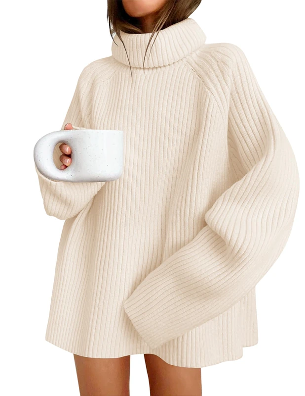 ZESICA Women's 2025 Fall Winter Sweaters Oversized Turtleneck Long Sleeve Chunky Knitted Pullover Sweater Jumper Tops, Apricot, M