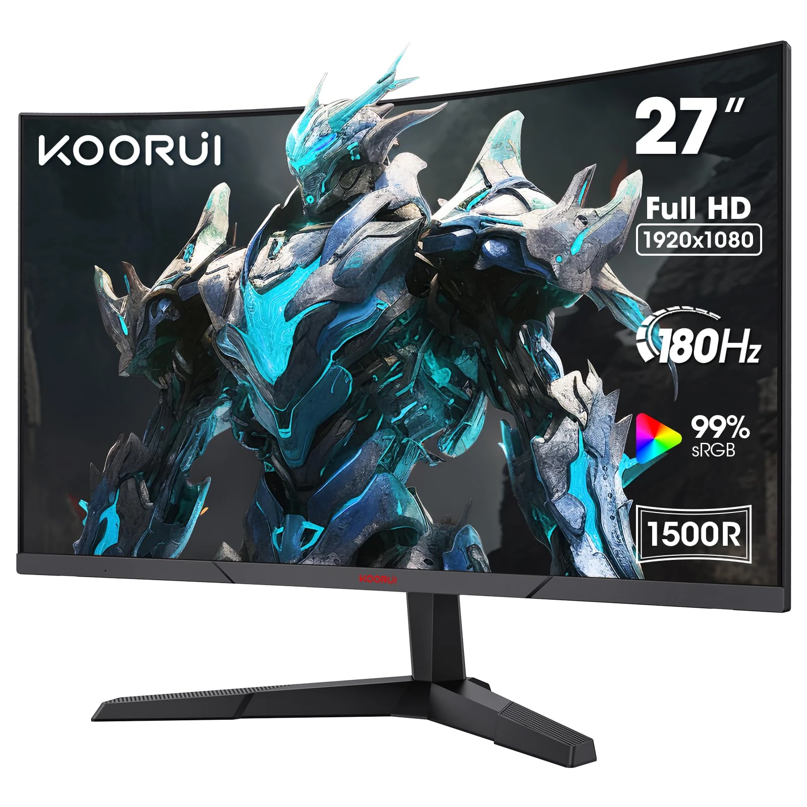 KOORUI 27 Inch Gaming Monitor, FHD 1080P Curved Monitor 180Hz VA 1ms 1500R PC Monitors with Adaptive Sync, HDMI X2-DP, VESA Compatible, Tilt Adjustable, Eye Care