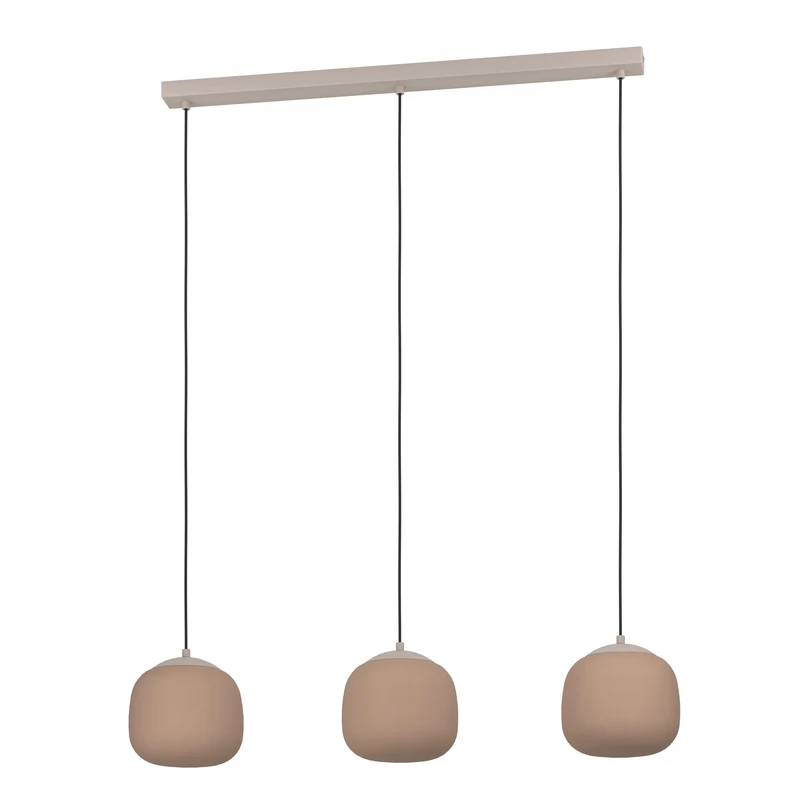 Eglo Pendant Lamp Cominio, 3-Light Above Dining Table, Room Light Made of Frosted Glass in Sand Tones and Taupe Metal, with E27 Socket, 88.5 cm