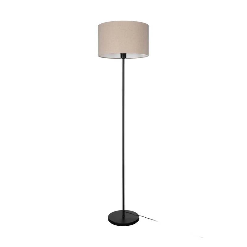 Eglo Floor lamp Feniglia, Corner floorlamp, Living Room Lighting, Standing Light Made of Black Metal with lampshade of Natural Linen, E27 Socket, 60”