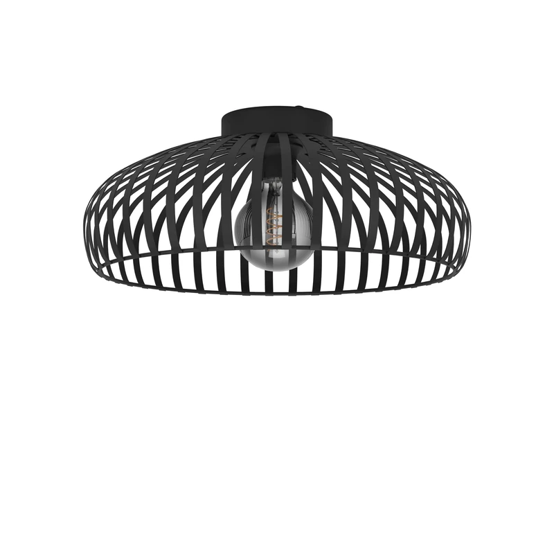 Eglo Ceiling Light Fixture Mogano 3, Flush-Mount Ceiling lamp in Monochrome Design, Black Metal Living Room and Hallway Lighting, E27 Socket, Ø 17 in
