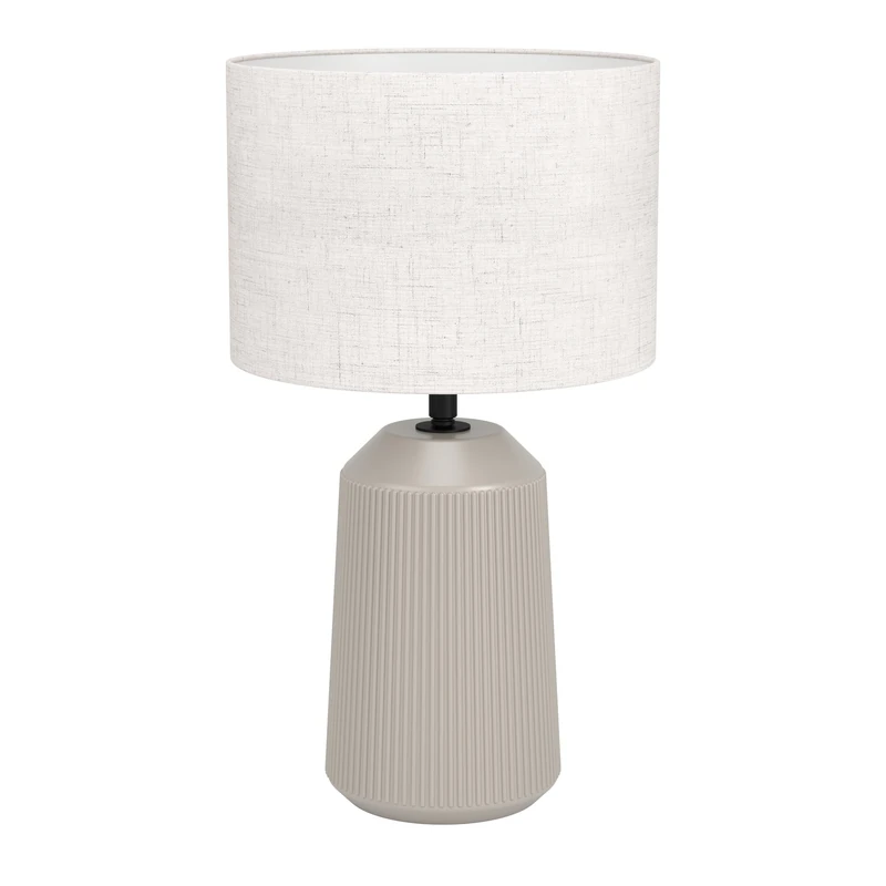 EGLO LED bedside lamp Capalbio, light fixture with fabric lampshade, living room and bedroom lighting, sand coloured ceramic and white textile, E27 fitting