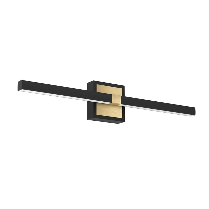 Eglo LED Wall Light Peguera, Hallway and Bathroom Mirror lamp, Minimalist Lighting Fixture Made of Black Metal and Brass, Warm White, IP44, 60 cm