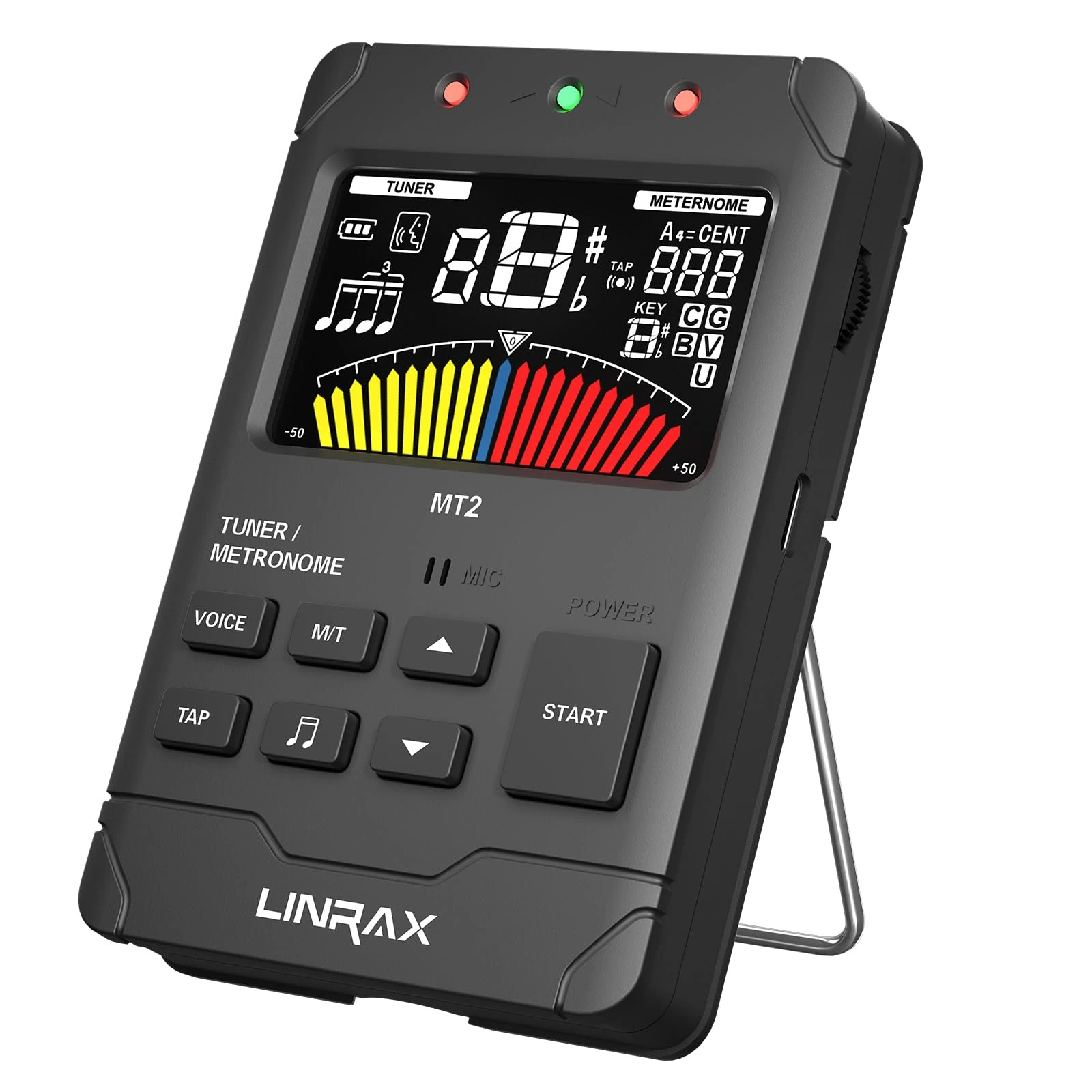 Linrax MT2 Rechargeable Metronome Tuner, 3 in 1 Digital Metronome Tuner Tone Generator for Guitar Bass Ukulele Violin Saxophone Trumpet Clarinet Flute, Voice Beat, Chromatic Tuner for All Instruments