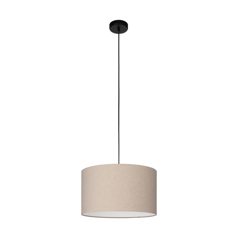 Eglo Pendant Lighting Feniglia, Ceiling Light Fitting for Dining Room, Hanging lamp Made of Natural Linen and Black Metal, E27 Socket, Ø 15”