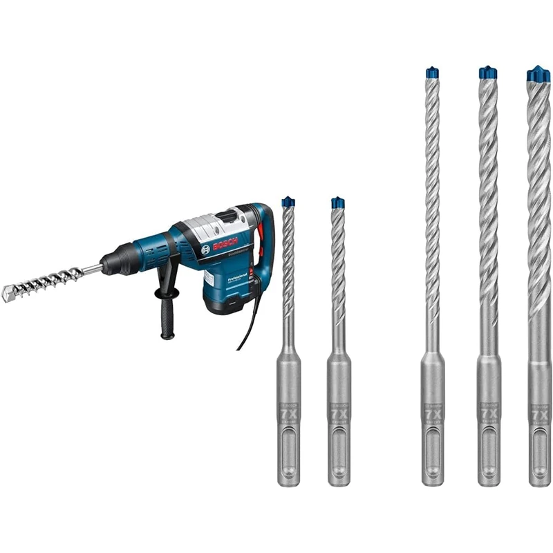 Bosch Professional GBH 8-45 DV Rotary Hammer + 5X Expert SDS plus-7X Hammer Drill Bit Set (for Soft Stone, Hard Stone, Ø 5-10 mm)