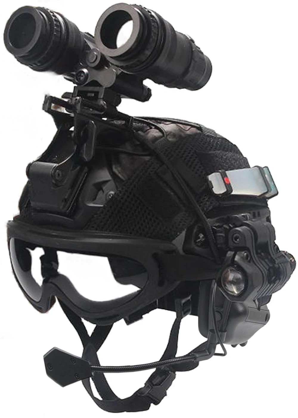 PERTID Tactical Headset Airsoft PJ Style Fast Helmet Set With Tactical Headset, Goggles, NVG Model And Telescope Model, Flashlight And Signal Light Outdoor Paintball Hunting Gear