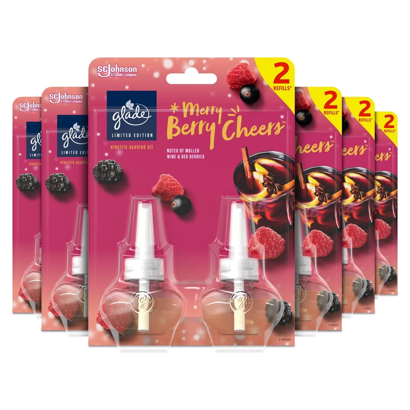 Glade Plug in Air Freshener Refill, Electric Scented Oil Room Air Freshener, Merry Berry Cheers, Pack of 6 Duos (12 x 20ml)