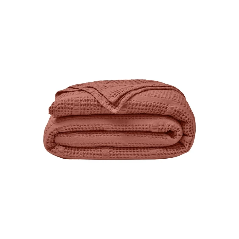 ESSIX Jacquard Honeycomb Bedspread Cotton Yogi, Terracotta, 260 x 240 cm