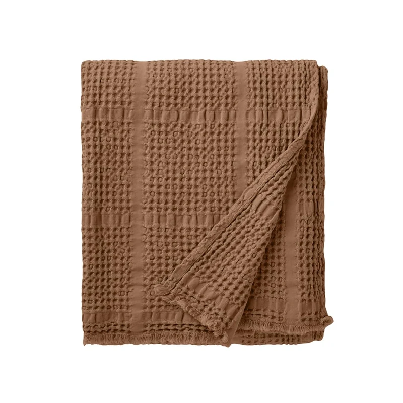 ESSIX Yogi Honeycomb Jacquard Cotton Blanket, Almond, 130 x 170 cm - Image 1