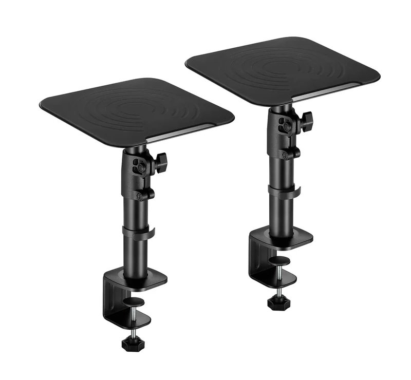 RICOO Ultra-Stable Speaker Stand, LH069-C Advanced Desktop Clamp-On Design, Set of 2 in Black for Studio Monitors and Home Audio, 230x230x551mm