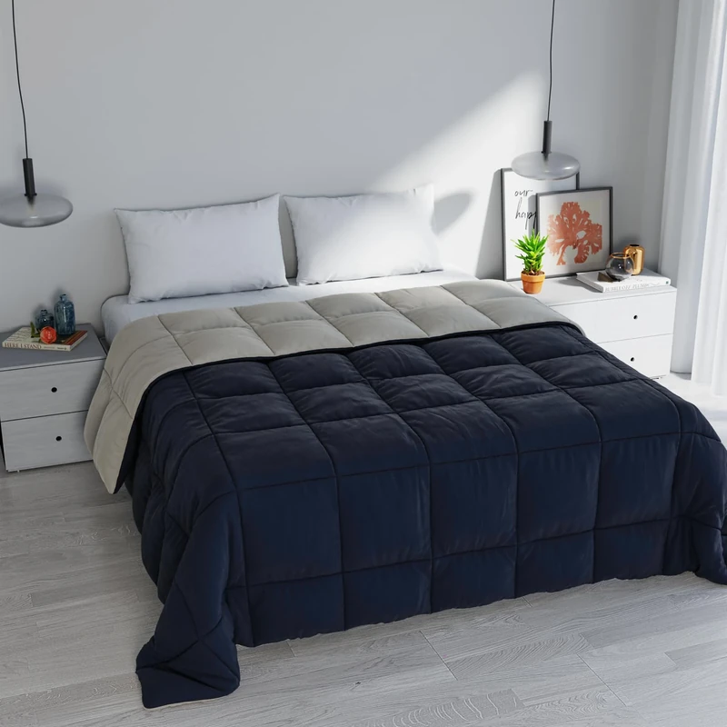 Italian Bed Linen ELEGANT Winter Quilt, Dark Blue/Light Grey, 260x260cm
