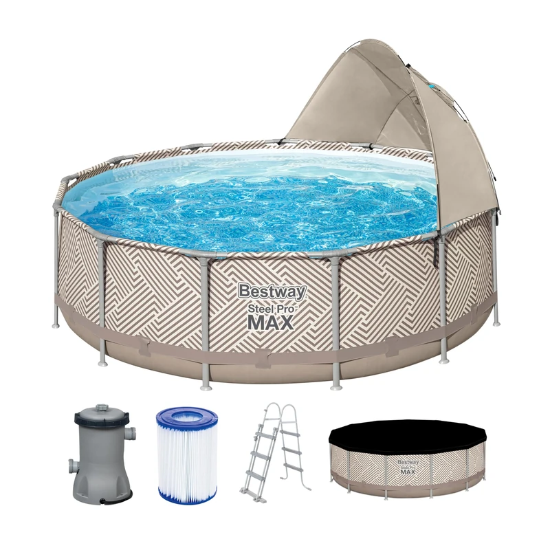 Bestway | Steel Pro MAX Round Above Ground Pool Set with Canopy, Family Above Ground Pool