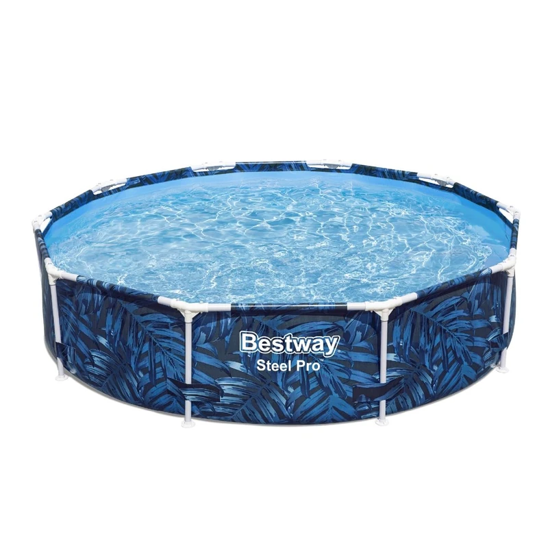 Bestway, 10ft Steel Pro Swimming Pool Set, Family Above Ground Round Pool, Tropical Design, 10’ X 26”