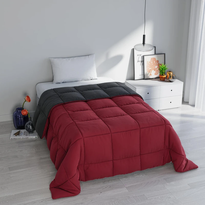 Italian Bed Linen ELEGANT Winter Quilt, Bordeaux/Dark Grey, 170x260cm