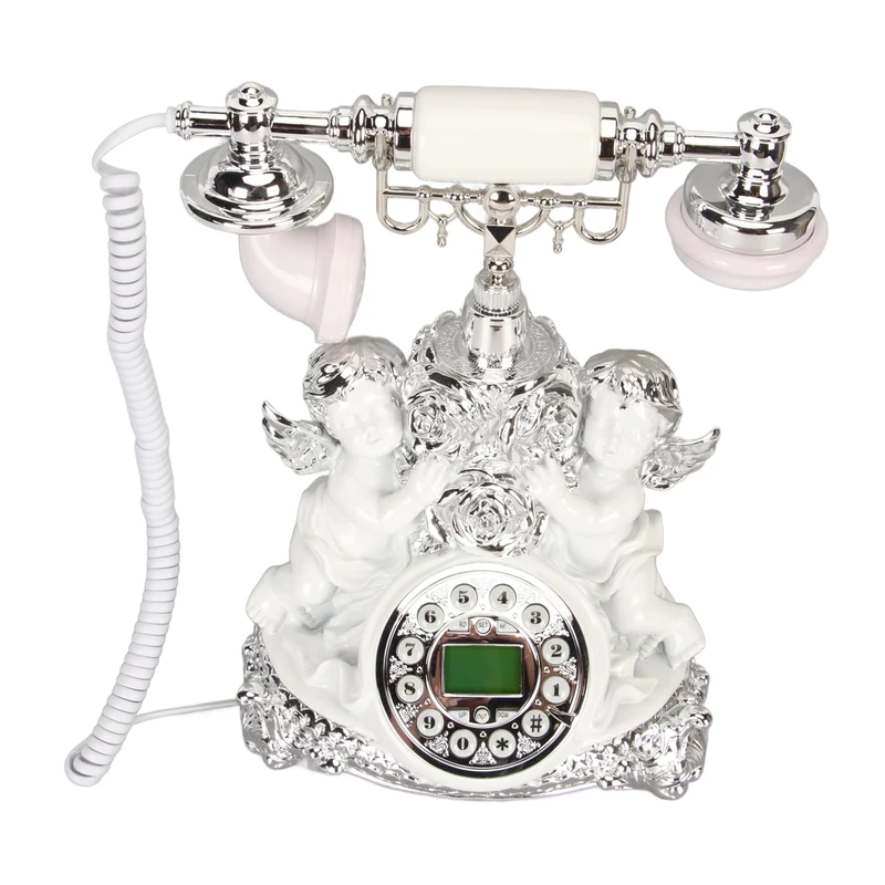 Vintage Landline Telephone, Retro Landline Phone with LCD Display, Old Fashioned Antique Vintage Telephone with Push Button for Home Decor Office (MS‑8334C, Silver)