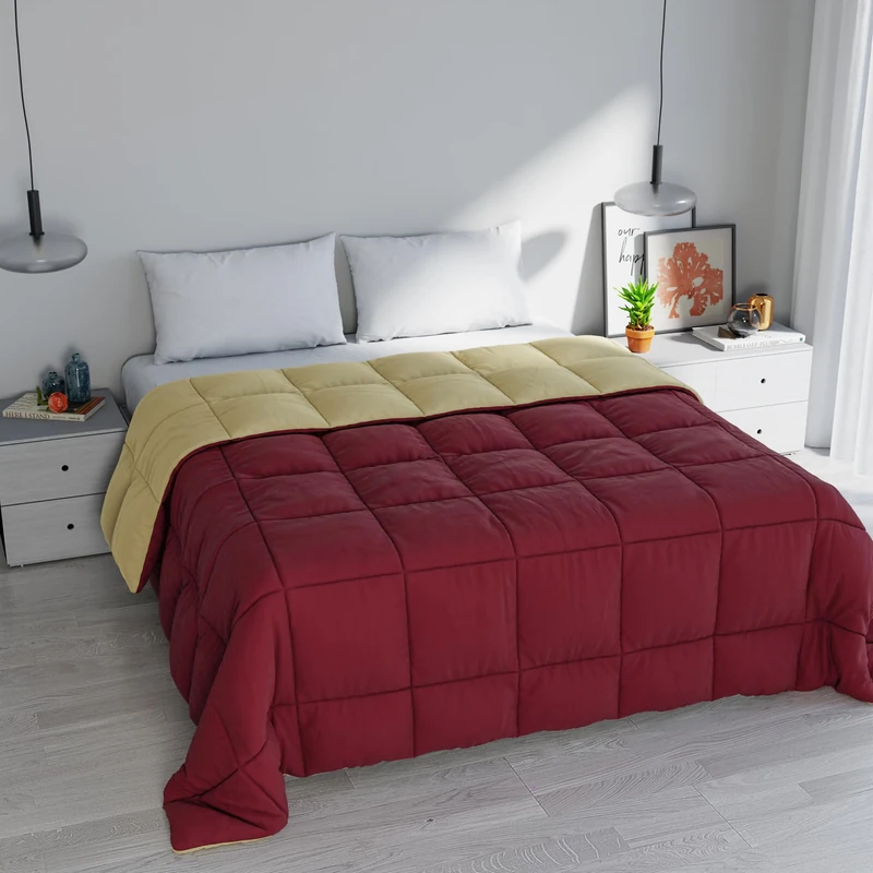 Italian Bed Linen ELEGANT Winter Quilt, Bordeaux/Cream, 260x260cm