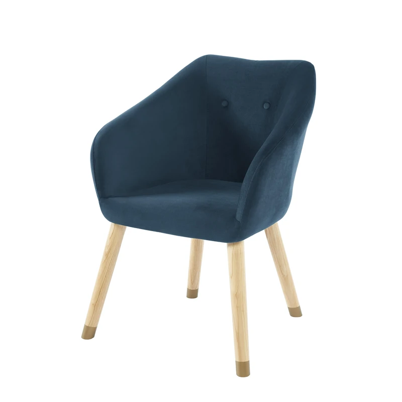 BAÏTA Hilda Blue Velvet Armchair with Wood and Gold Base - Image 1
