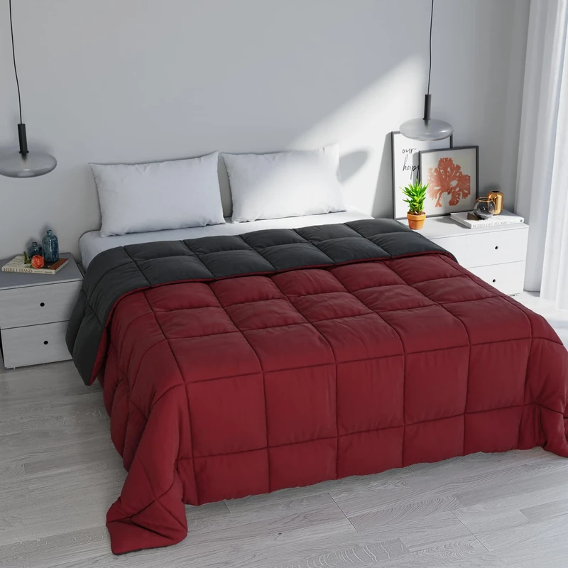 Italian Bed Linen ELEGANT Winter Quilt, Bordeaux/Dark Grey, 260x260cm
