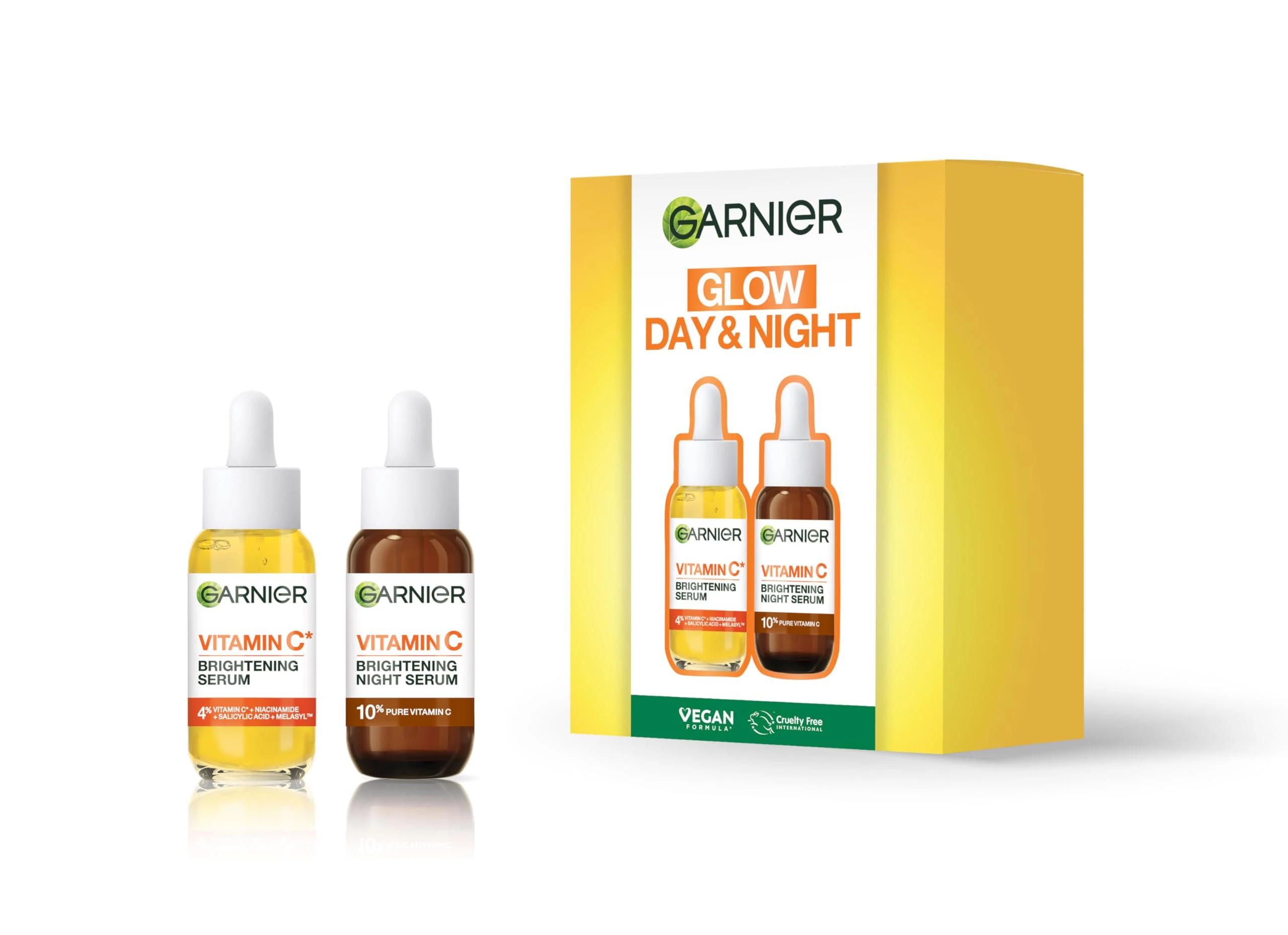 Garnier Vitamin C Day & Night Face Serum Gift Set - Brightens Skin, Reduces Dark Spots, Enhances Glow, Evens Skin Tone & Revives Radiance - For All Skin Types, Cruelty Free & Vegan - x2 30ml Serums