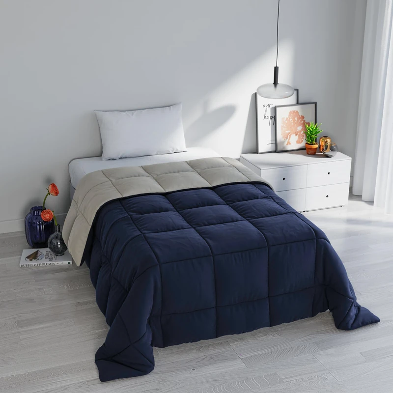 Italian Bed Linen ELEGANT Winter Quilt, Dark Blue/Light Grey, 220x260cm