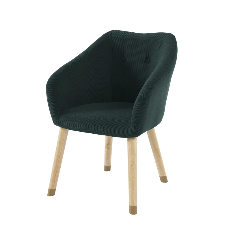 BAÏTA Hilda Green Corduroy Armchair with Wood and Gold Base