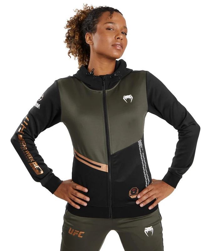 Venum, UFC Adrenaline Fight Week Women’s Zip Hoodie, Women's, XL, Khaki/Bronze