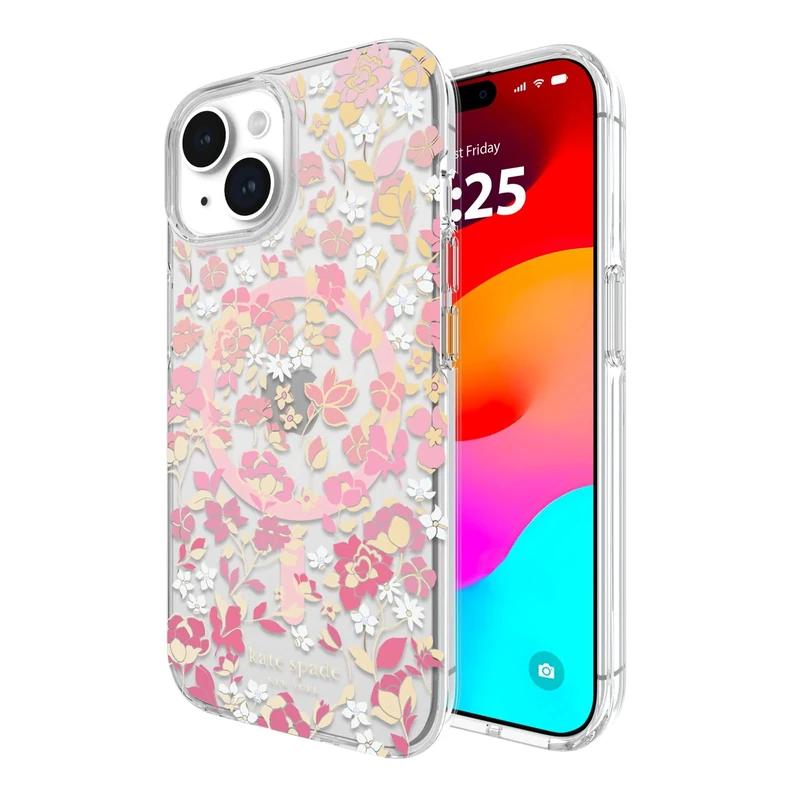 Kate Spade New York iPhone 15 Phone Case, Compatible with MagSafe - Flowerbed Pink Ombre