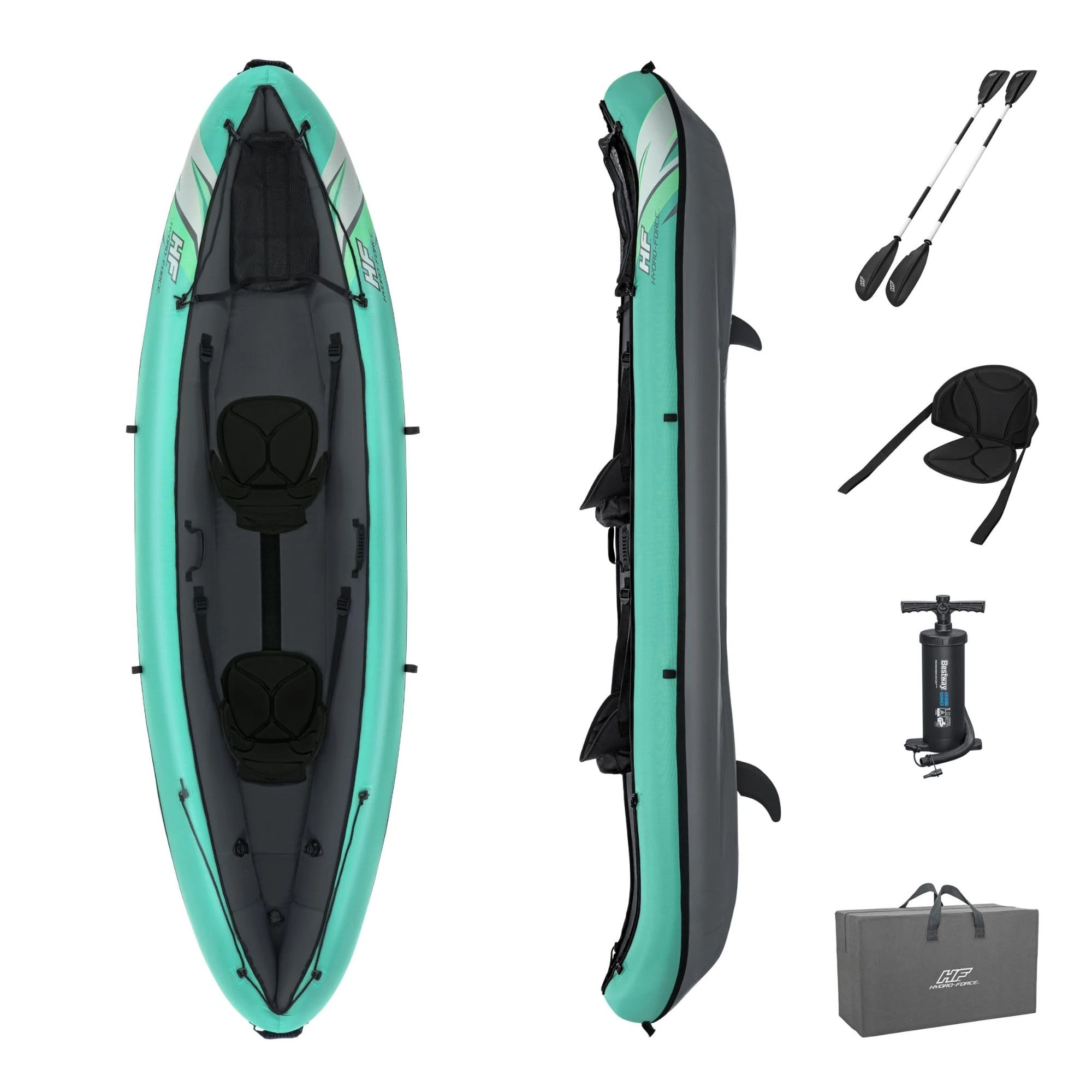 Bestway | Hydro-Force Ventura Elite X2 Kayak Set| Inflatable Boat Set With Hand Pump, Paddles, Seats, Fins and Storage Bag | Two Seater