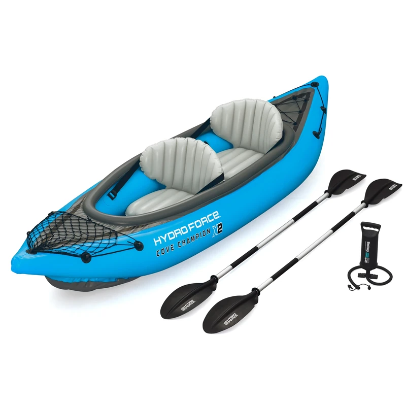 Bestway | Hydro-Force Cove Champion X2 Kayak| Inflatable Boat Set with Hand Pump, Paddles, Seats, Fins and Storage Bag | Two Seater