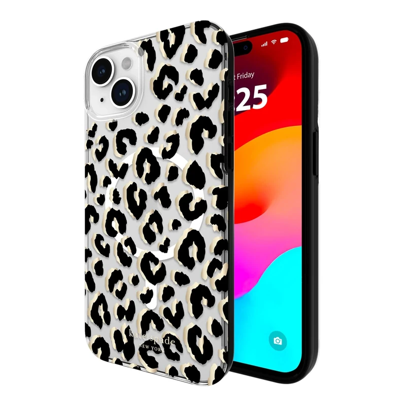 Kate Spade New York iPhone 15 Plus Case, Compatible with MagSafe - City Leopard Black