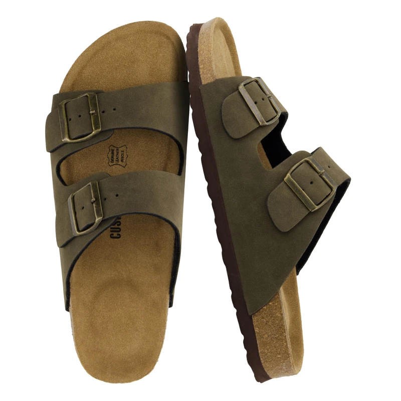 CUSHIONAIRE Men's Lane Cork Footbed Sandal with +Comfort, Olive Nubuck 10 UK