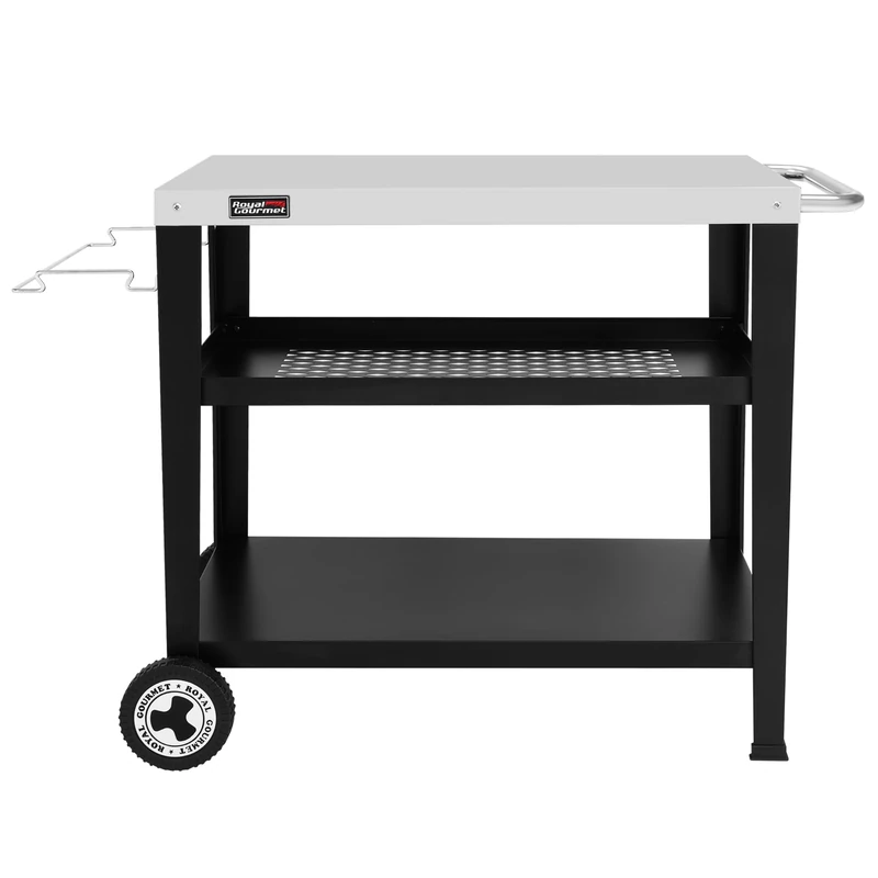 Royal Gourmet 3 Shelves Trolley for Plancha, Barbecue Trolley with Stainless Steel Worktop and Detachable Garbage Bag Holder, Table Top 85 x 50 cm