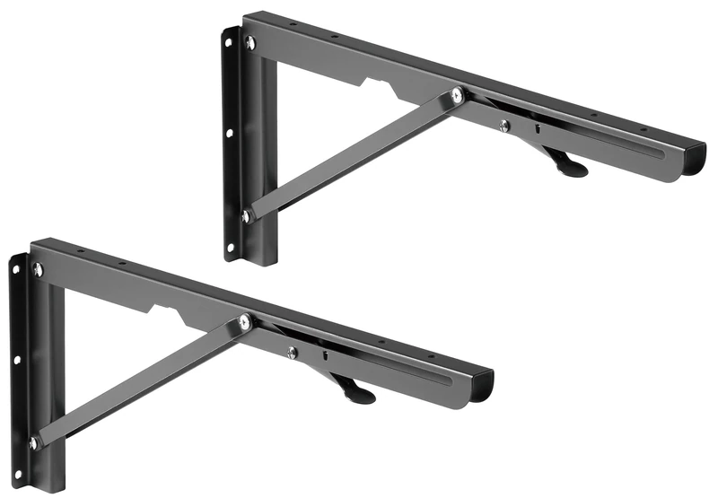RICOO Shelf Bracket - Premium Heavy Duty Steel Wall Mounted MZ001 L Bracket for Shelves, Black, 396x167mm - Ideal for Home & Office, Pack of 2