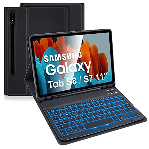 LAMA Backlit Keyboard Case for Samsung Galaxy Tab 11inch S8 2022(SM-X700/X706)/S7 2020 (SM-T870/SM-T875/SM-T878), Detachable Wireless Keyboard Case&Built-in S Pen Holder for Galaxy Tab S8/S7, BK