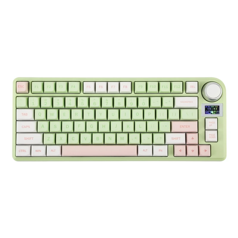 EPOMAKER TH80-X Gasket Mechanical Keyboard, 75% Layout Triple Mode Hot-swap Gaming Keyboard with 4000mAh Battery, LCD Screen, Silicon Pad, NKRO for Office/Win/Mac (Pink Green, Gateron Pro Yellow)