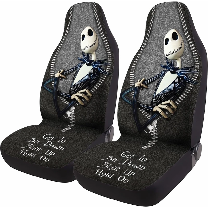 GENANY Horror Nightmare Skellington 2 Front Car Seat Covers for Car Truck Sedan SUV, Durable Automotive Seat Covers, Breathable Bucket Seat Covers, Protective Interior Accessory