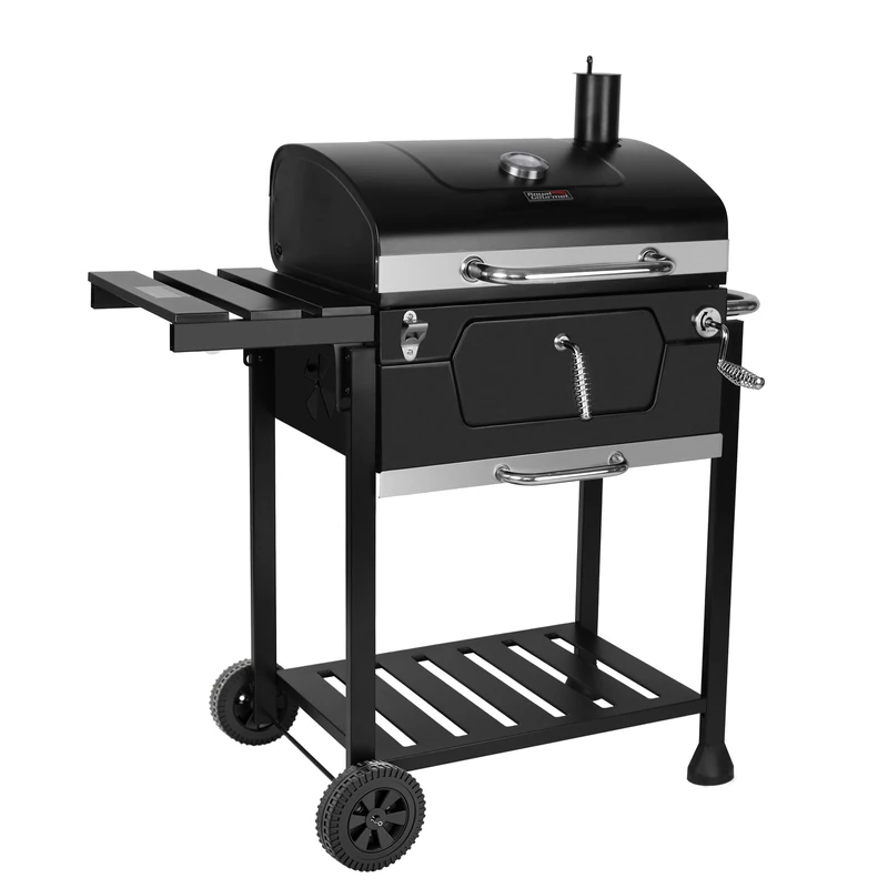 Royal Gourmet Charcoal Barbecue, Charcoal Grill 100 x 64.5 x 104.5 cm, BBQ Trolley with Lid, Thermometer and Stainless Steel Handle for Camping, Garden